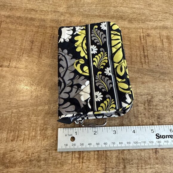 Vera Bradley Turnlock Wallet Baroque Floral Pattern Black Yellow Gray - Picture 11 of 12